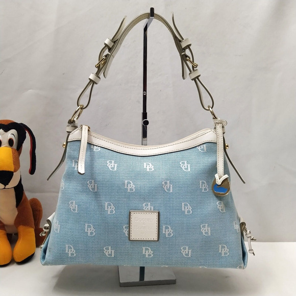 Dooney & Bourke Blue Canvas Leather Trim DP Printed Zipper Hobo Shoulder Bag - Picture 1 of 16